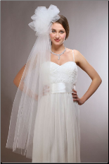 Long Fingertip Bridal Veil with Tulle Pouf