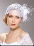 Juliet Bridal Cap with White Lace, Organza Flower & Feather Hair Clip