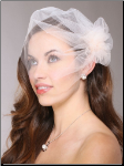 Tulle Birdcage Veil Bridal Cap with Side Pouf & Stamen Accents