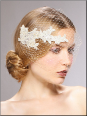 French Netting Bandeau Bridal Veil with Vintage Lace
