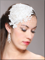 Retro Lace and Silk Bridal Cocktail Hat with Wide Netting