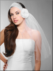 Headband-Style Tulle Bridal Veil with Organza Flower & Pearl Center