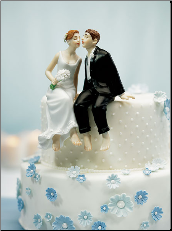 Whimsical Sitting Bride and Groom