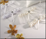 Scattered Pearls and Crystals Two Piece Bridal Garter Set - White or Ivory
