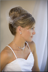Long visor Bridal Wedding Veil with pearl accents