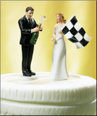 Bride at Finish Line with Victorious Groom Figurine NEW