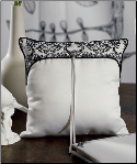 Love Bird Damask in Classic Black and White Wedding Ring Pillow