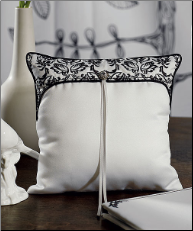 Love Bird Damask in Classic Black and White Wedding Ring Pillow