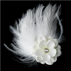 Diamond White Flower Feather Fascinator Bridal Hair Clip