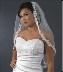 Elbow Length Beaded Embroidery Bridal Veil