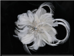 Bridal Hair Flower with Rhinestones and Feather Accents