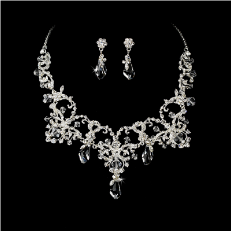Couture Silver Clear Crystal Bridal Necklace & Earring Set