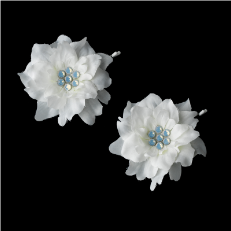 Diamond White Twin Ranunculus Flower Hair Clips