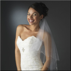 Elbow Length Veil with Scalloped Edge and Crystals