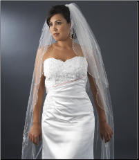 30" x 120" long Bridal Veil with Beaded Embroidery