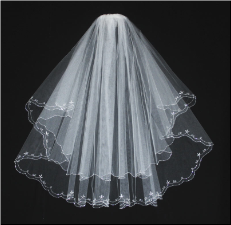 Wedding Veil with Scalloped Metallic Seed Bead Edge