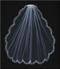 Wedding Veil Embroidered Edge with Bungle Bead and Glass Drop Beads