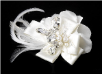 Silver Ivory Feather Ribbon Bridal Hair Clip