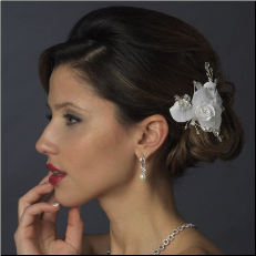 Rhinestone & Crystal Bead Flower Bridal Hair Clip