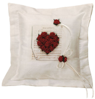 Flower of Love In Romantic Red Square Ring Pillow