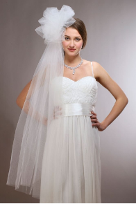 Long Fingertip Bridal Veil with Tulle Pouf