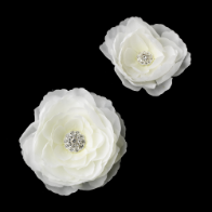 White or Ivory Jeweled Ranunculus Pair Clip