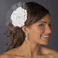 Flower Clip with Tulle in White or Ivory
