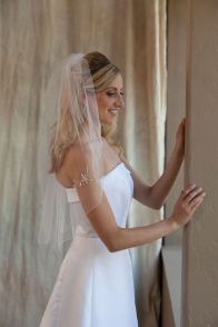 Metallic corded with pearl, bugle bead and rhinestone accents veil