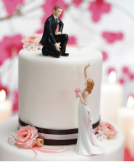 Reaching Bride and helpful groom cake topper