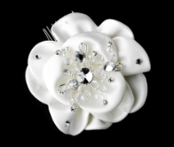 Fabric Flower Bridal Hair Comb with Rhinestone Crystals (white or Ivory)