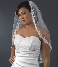 Elbow Length Beaded Embroidery Bridal Veil