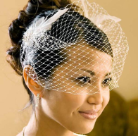 Bridal Feather Accent with Russian Style Cage veil