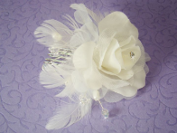 Ivory or White Floral Feather Bridal Hair Accent