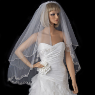 Bridal Wedding Double Layer Fingertip Waltz Length Embroidered Edge Veil