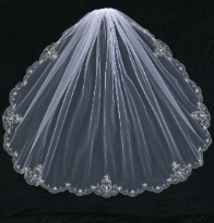 Single Tier Veil with Silver Embroidered Edge, Seed Beads and Pearl Beads