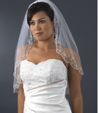 Single Layer Elbow Scalloped Embroidered Edge Veil