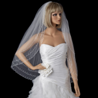Bridal Wedding Double Layer Elbow Length Veil with Scalloped Beaded Edge