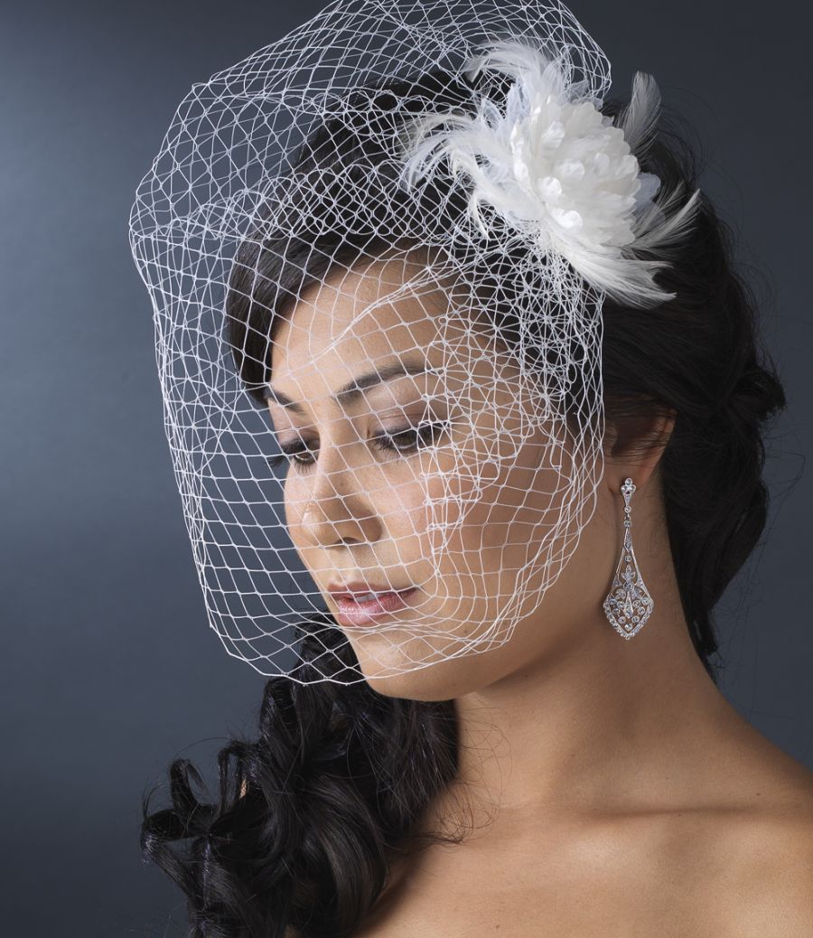 Feather Flower Fascinator With Cage Veil